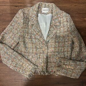Industry Tweed Fringe Hem Cropped Jacket. 6